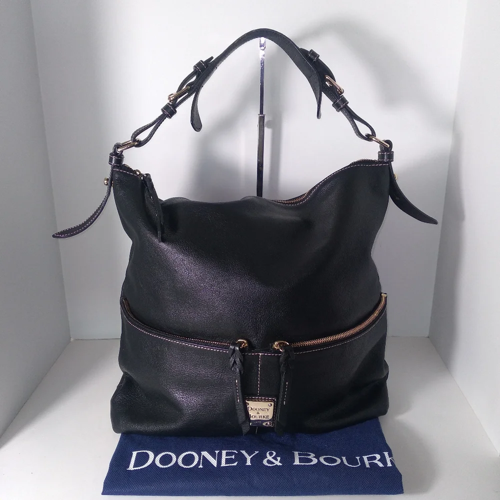 DOONEY & BOURKE DILLEN Black Pebbled Leather Large Hobo Bag